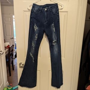 flare, bell bottom dark wash jeans size medium